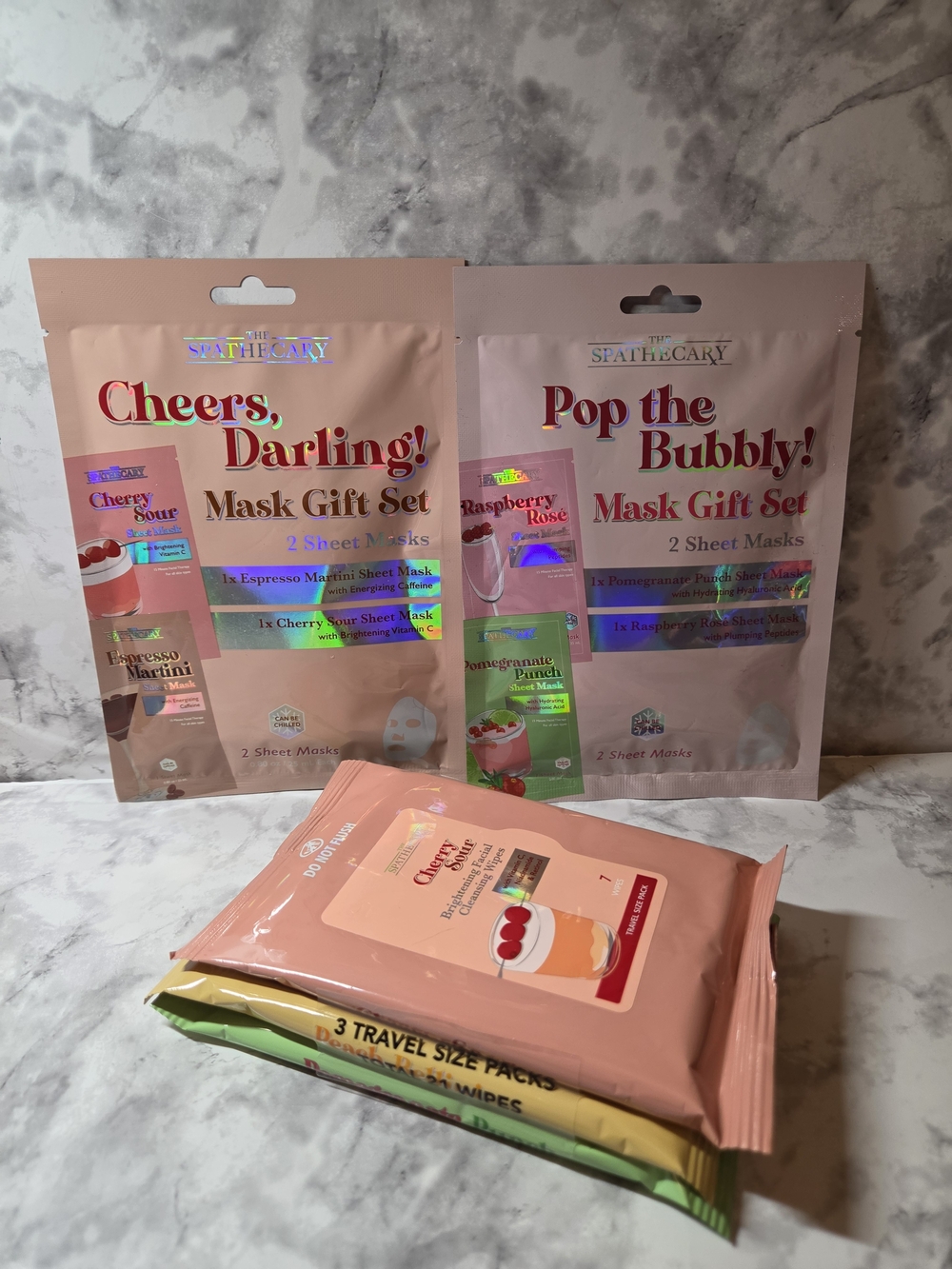 Cheers, Darling! & Pop The Bubbly! Mask Gift Set - 2 Sheet Masks & Face Wipe Set